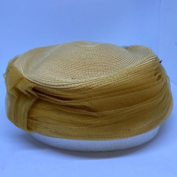 Vintage Yellow Hat with Silver V Shaped Accent - Picture 1 of 13